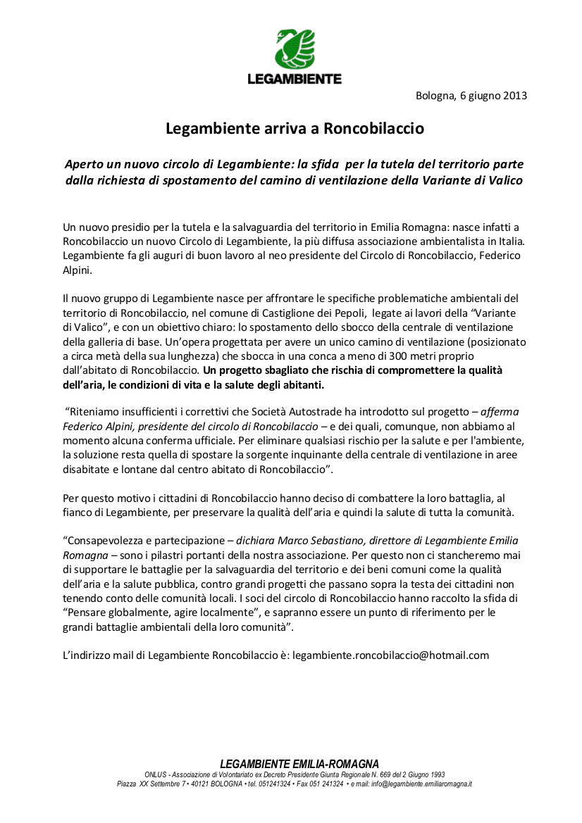 Comunicato lega ambiente